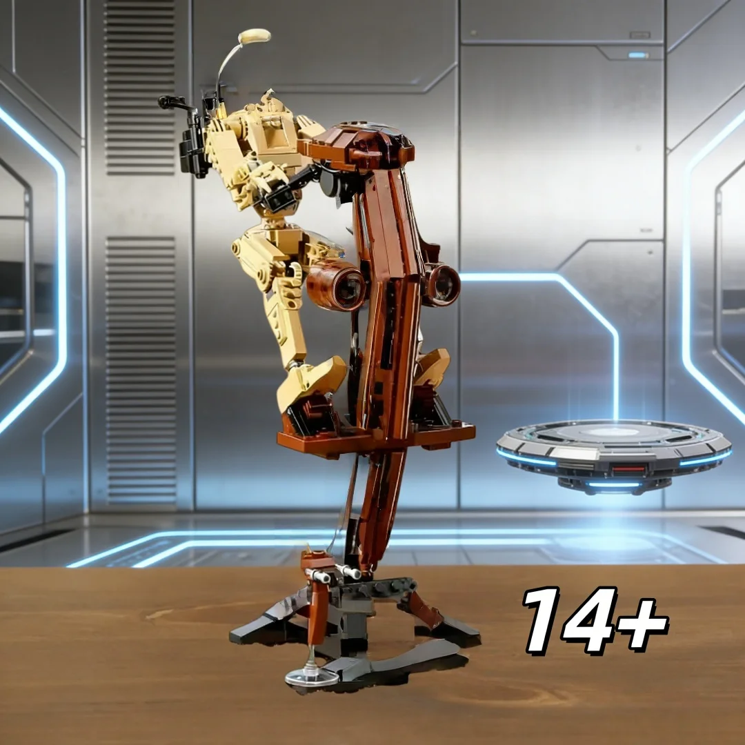 

Yellow robot MOC building blocks sci-fi vehicle assembly model adult collection toys holiday creative gifts