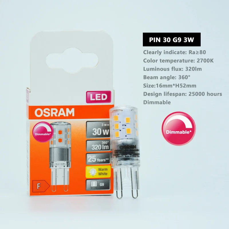 OSRAM LED PIN 30 G9 2.6W 3W 2700K Lampada bianca calda trasparente 300 °   Luce 220V LED Illuminazione originale per interni ed esterni