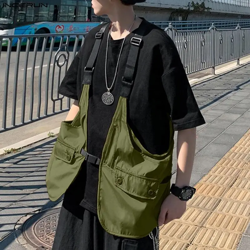 

INCERUN мужские жилеты в стиле пэчворк без рукавов повседневные жилеты на бретелях мужские уличные жилеты с карманами в корейском стиле модные повседневные мужские жилеты