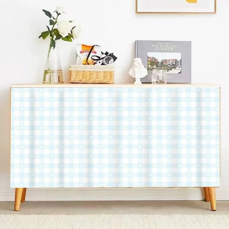 VIKAMA Gingham Minimalist Cabinet Curtain, Dustproof Wardrobe Door Curtain for Cupboard Bookcase Dorm Room Decor