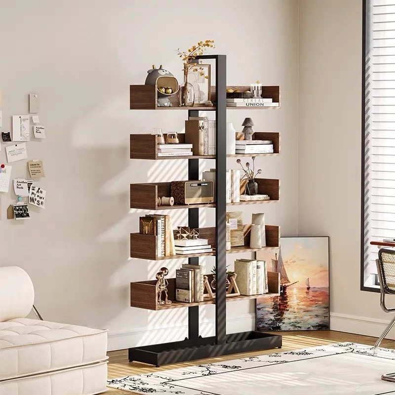 Wrought iron solid wood bookshelves living room multi-layer storage shelves Household simple bookcase display cabinets