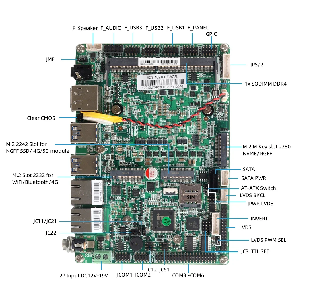 كمبيوتر صناعي صغير 6x COM 2x إيثرنت 8xUSB Intel i7-10510U i5-10210U Windows Linux WiFi 4G LTE