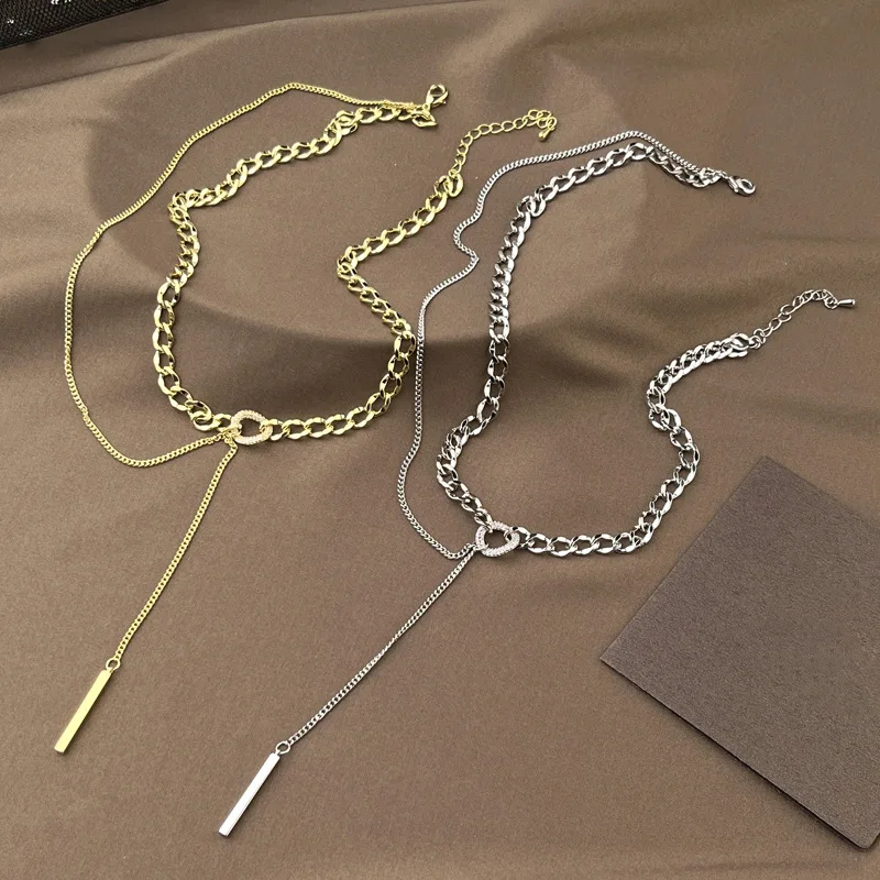 

Brand-new titanium steel geometric spliced chain necklace, double-layer tassel knitted chain, fashionable for ladies