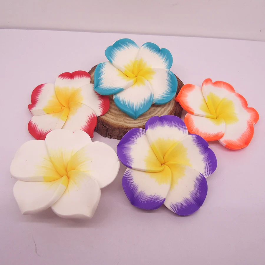 6pcs/lot 45mm Big Polymer Clay Plumeria Flower Accessories Diy Holiday Necklace Hair Jewelry Showcase Crafts decoration Material