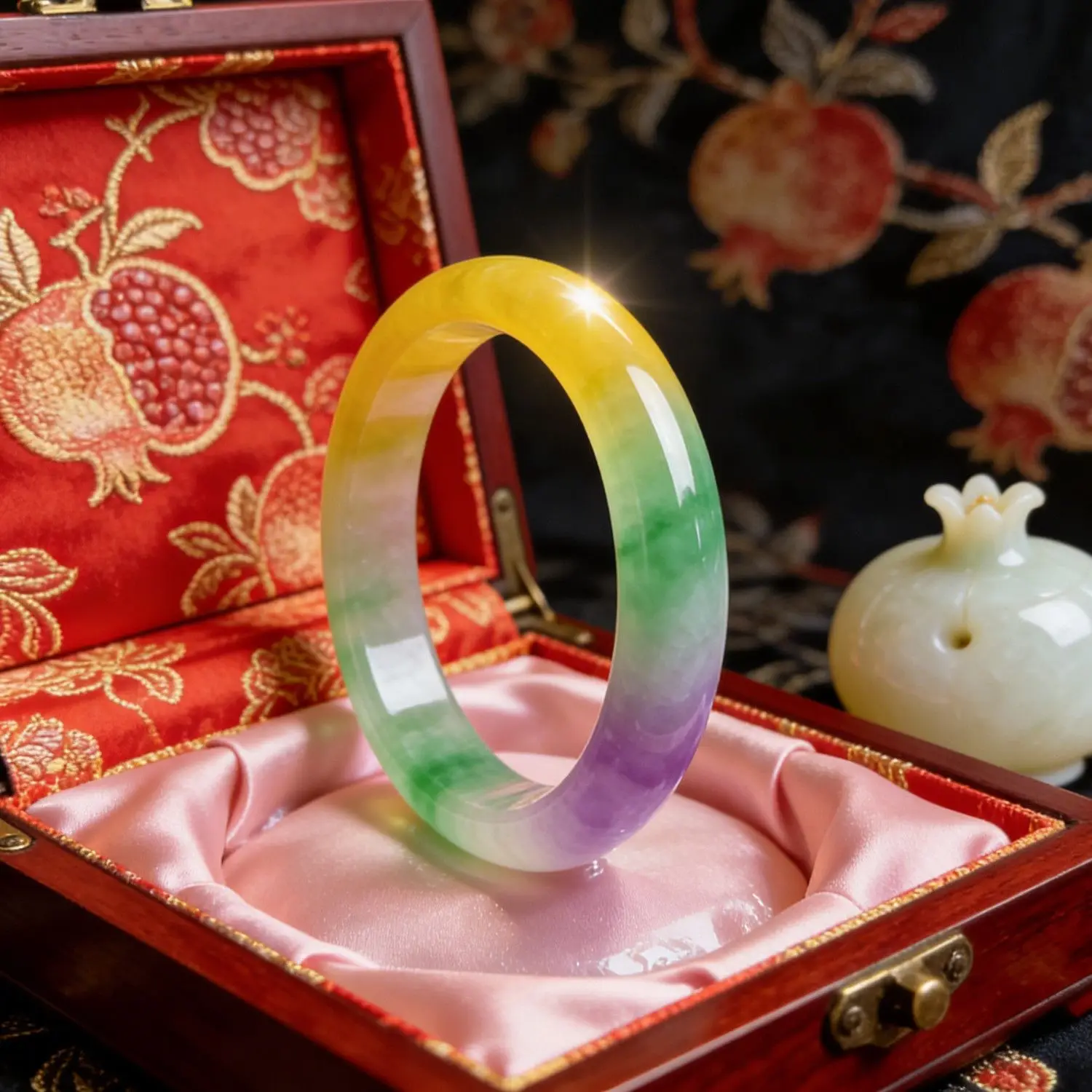 

Natural jadeite color A Fulushou jade bracelet purple and green positive ring bracelet, original high-quality Myanmar jadeite Va