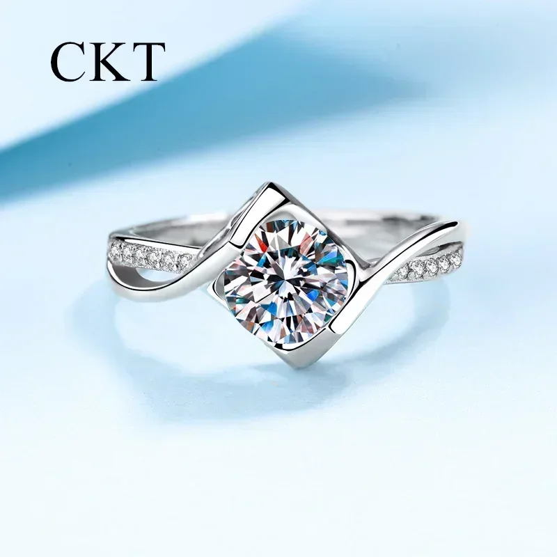 

18K White Gold Platinum 1 Carat Moissanite Diamond Rings for Women Pt950 Heart to Heart Wedding Ring Romantic Fine Jewelry Gift