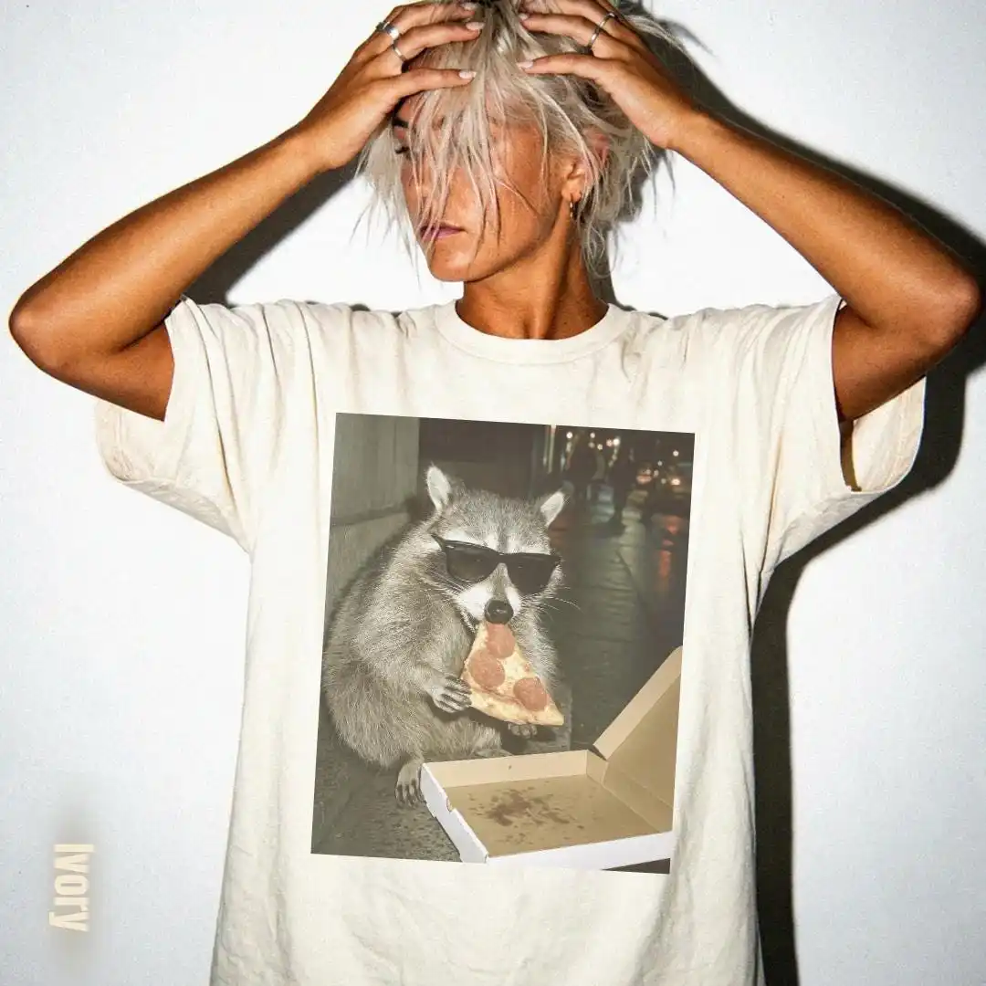Racoon Eating Pizza Comfort Shirt: Funny Meme T-Shirt, Sarcastic Novelty Tee Shirt T-shirt