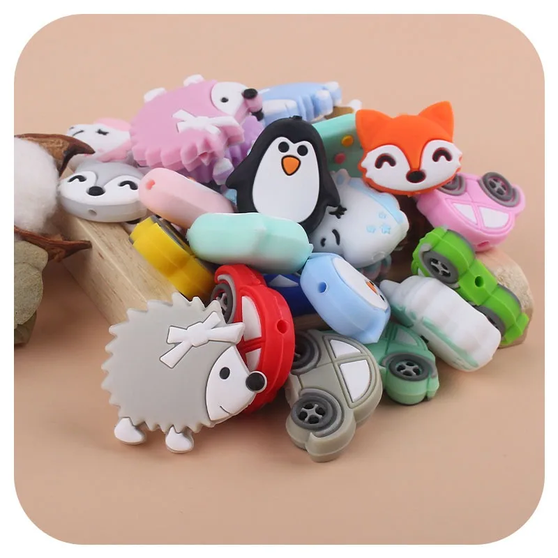 Silicone Ice Cream Cup Baby Teething Toy Beads Set DIY Pacifier Chain Penguin Pendant Chewable Accessory