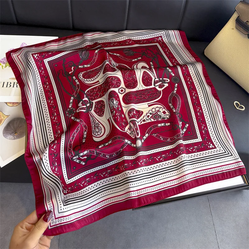 New Bandana Designer Silk Square Scarf Women Satin Shawl Wrap Hijab Female Hair Band Wrist Luxury Headkerchief 70*70cm Echarpe view 6