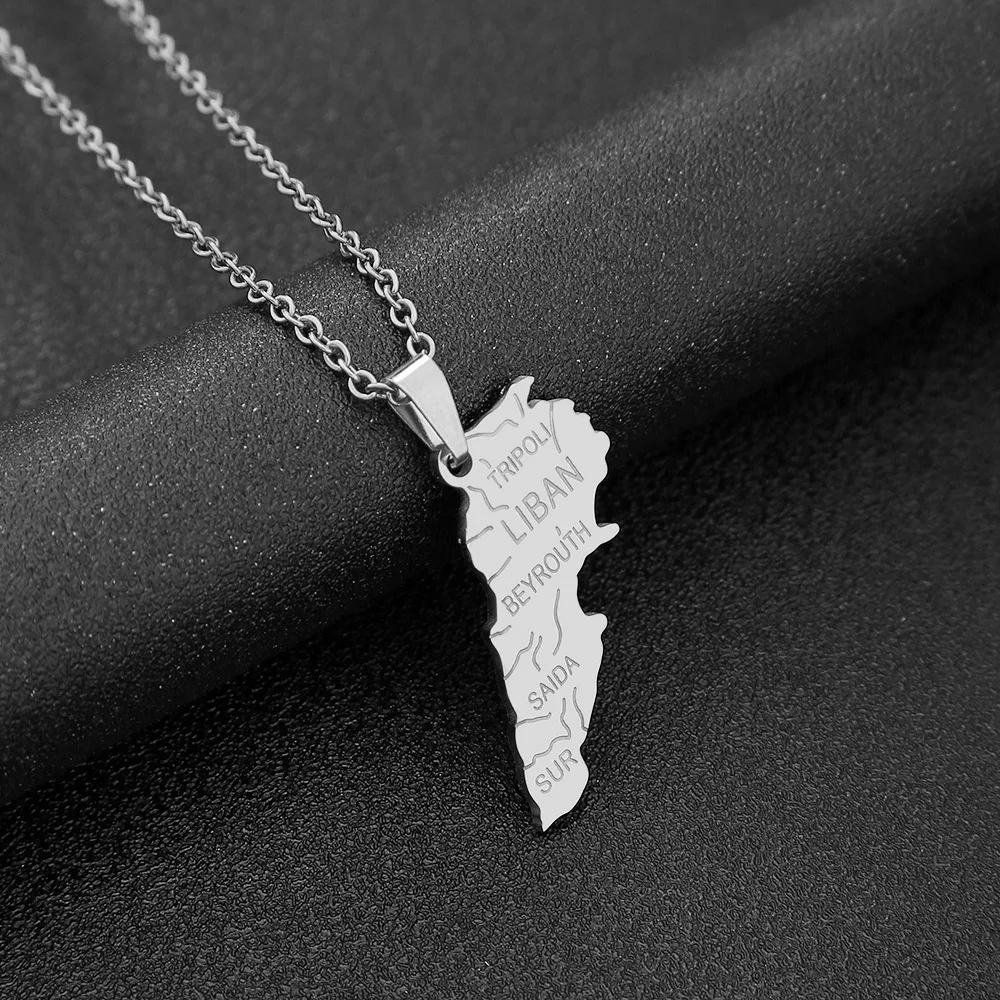 2024 New fashion stainless steel Lebanon map necklace for women and men couples ethnic style accessory collarbone chain annivers