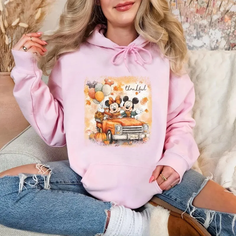 เสื้อฮู้ดมิกกี้และมินนี่บรรยากาศฤดูใบไม้ร่วง เสื้อฮู้ดผู้หญิง ฤดูใบไม้ร่วง/ฤดูหนาว แฟชั่นลำลองแนวสตรีทสำหรับผู้ชายและผู้หญิง