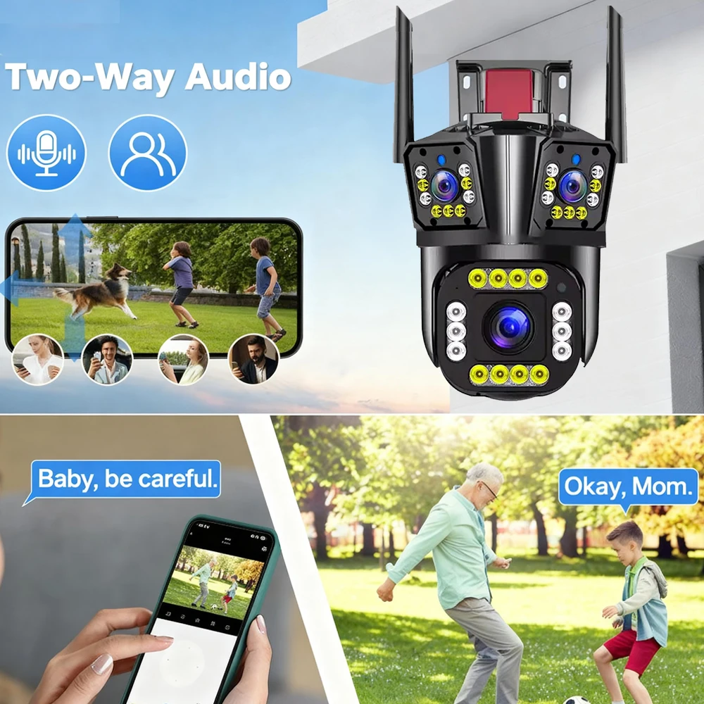 12MP IP كاميرا الأمن في الهواء الطلق ثلاثة عدسات للرؤية الليلية اللاسلكية CCTV مراقبة CMOS الاستشعار سحابة البيانات PTZ كاميرا الأمن #2