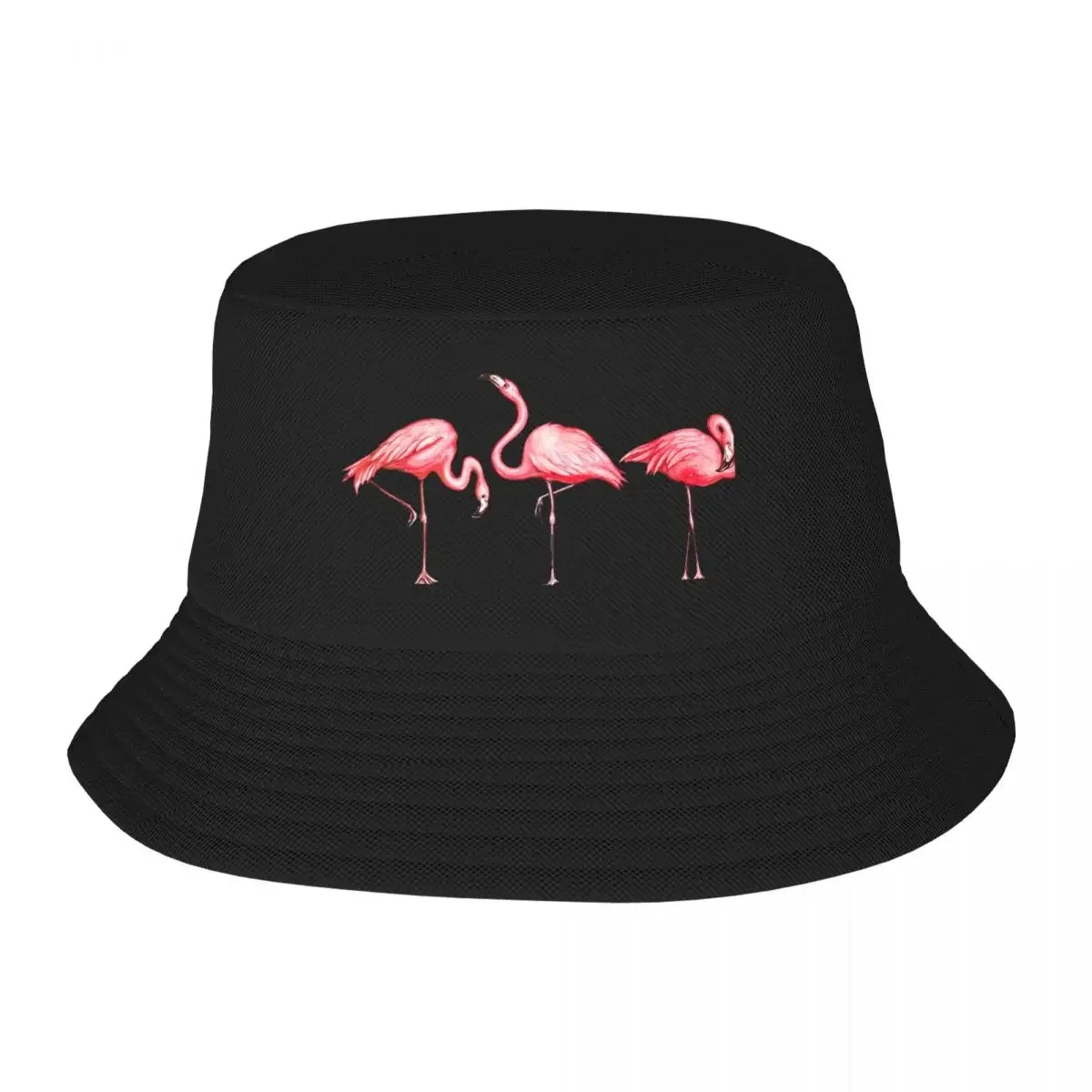 Flamingo Pattern - Black Bucket Hats Panama Hat Children Bob Hats Hip Hop Fisherman Hats Summer Beach Fishing Unisex Caps