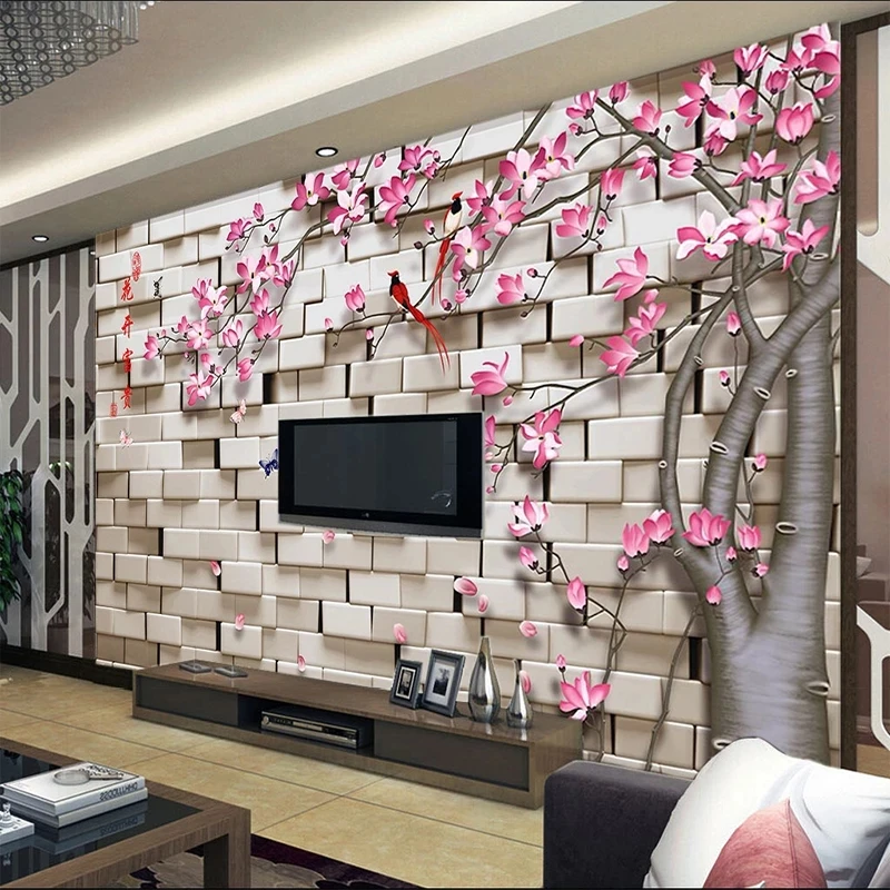 Customized Photo 3D Geometric Lattice Flower Bird Tree Mural Wallpaper Living room TV background bedroom restaurant 8d wall tile