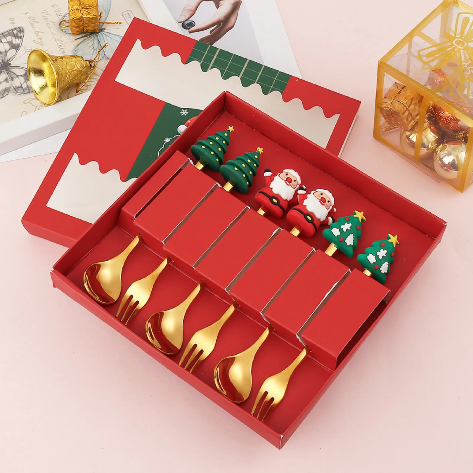 Stainless Steel Christmas Spoon Coffee Spoon Soup Sugar Dessert Teaspoons Fork Kitchen Tableware Boze Narodzenie Wyprzedaż