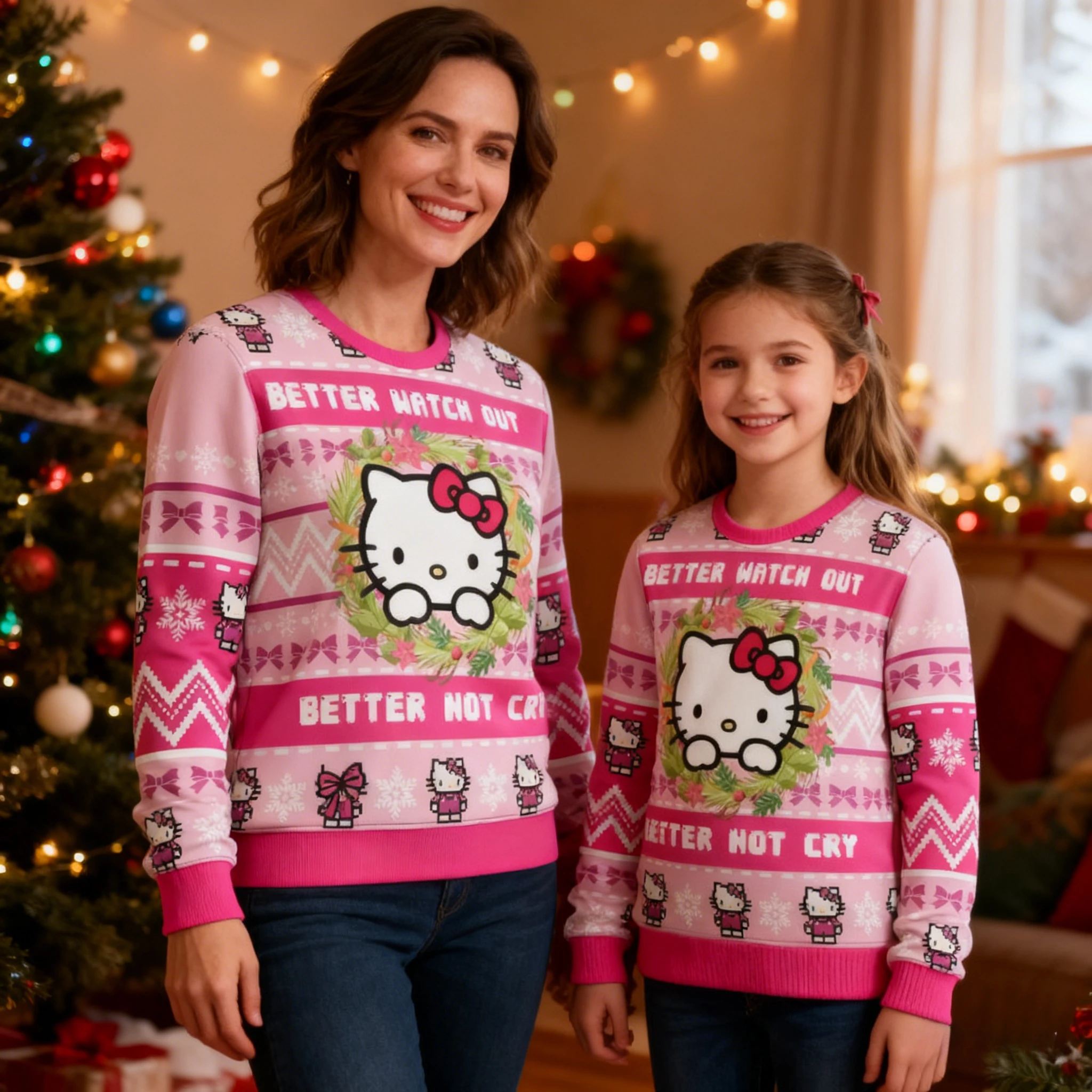 2026 جديد مرحبا كيتي سترة عيد الميلاد القبيحة للتجمعات العائلية ، الوالدين والطفل مريحة عادية الجولة الرقبة البلوز #1