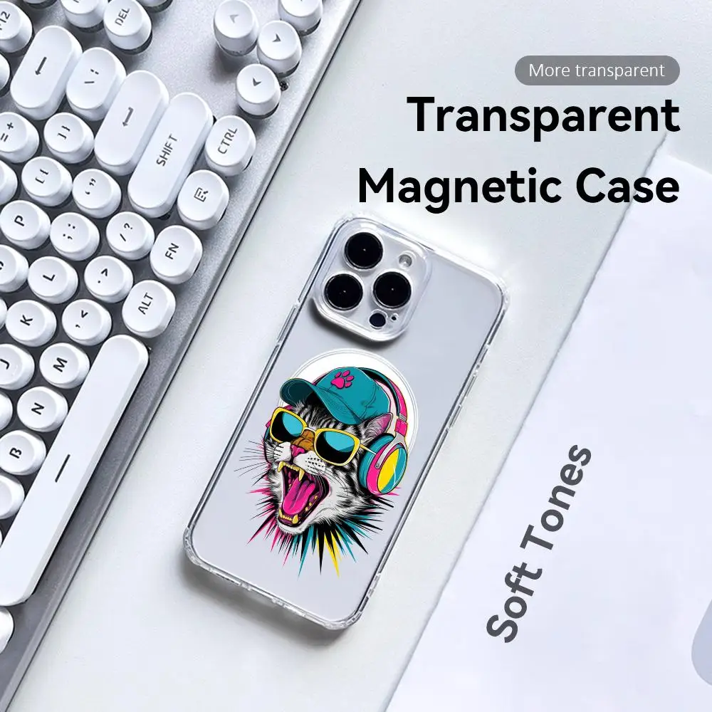 Funda para Teléfono con Diseño de Gato y Perro para iPhone 17 16 15 14 13 12 Pro Max Plus, Transparente, Compatible con MagSafe y Carga Inalámbrica