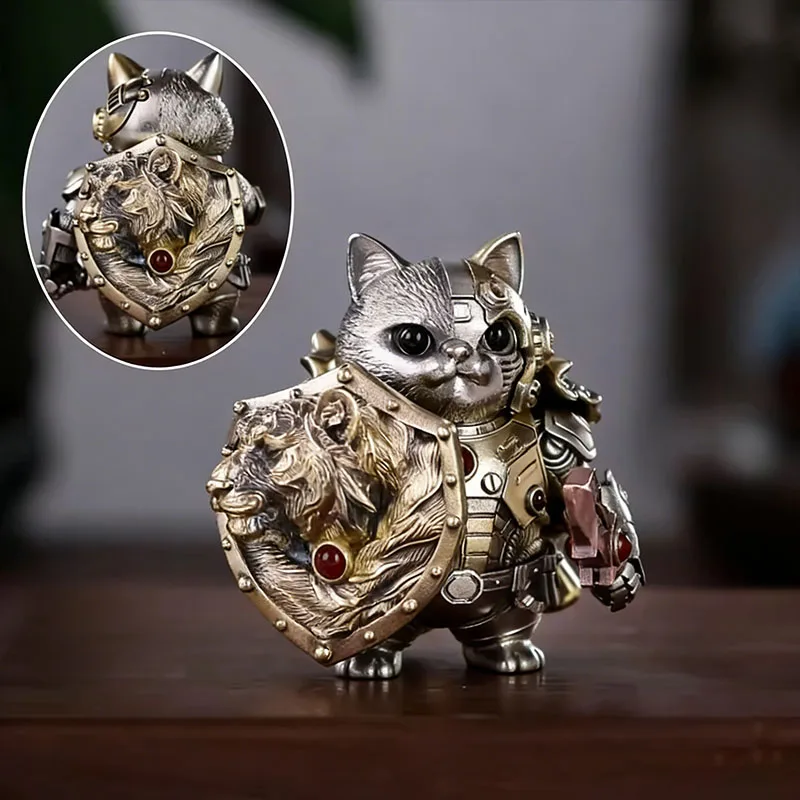 2026 Hot Sale Magnetic Attachment And Assembly Zircon Mechanical Persian Cat Shield Knife Charm Collectible Series Ornaments