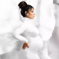 High-Neck Pregnant Women's Slim-Fit dress Long-Sleeved Stretch Pregnant Women's Daily Dress 4