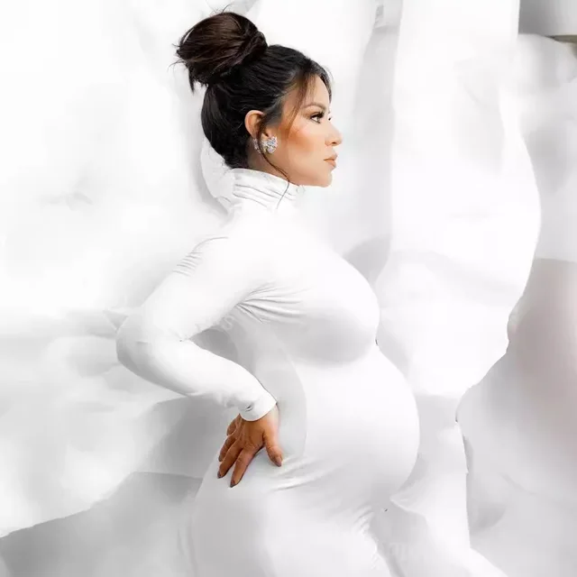 High-Neck Pregnant Women's Slim-Fit dress Long-Sleeved Stretch Pregnant Women's Daily Dress 4