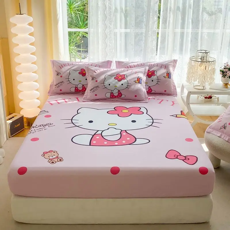 Sanrio Melody Cinnamoroll Hello Kitty Fitted Sheet Without Pillowcase Cartoon Nonslip Mattress Cover Soft Comfortable Bedding