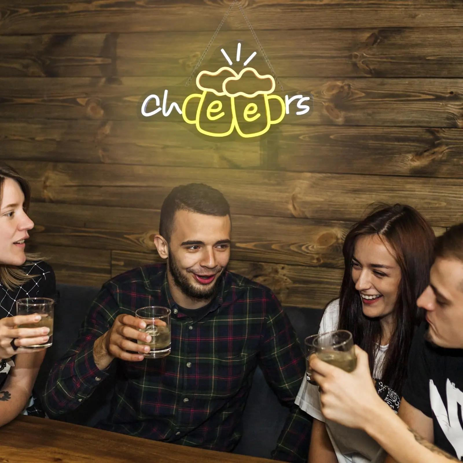 يهتف كوب البيرة النيون تسجيل عكس الضوء النيون تضيء الأوقات الجيدة مع توهج بار بيسترو متجر رجل الكهف حفلة المطبخ