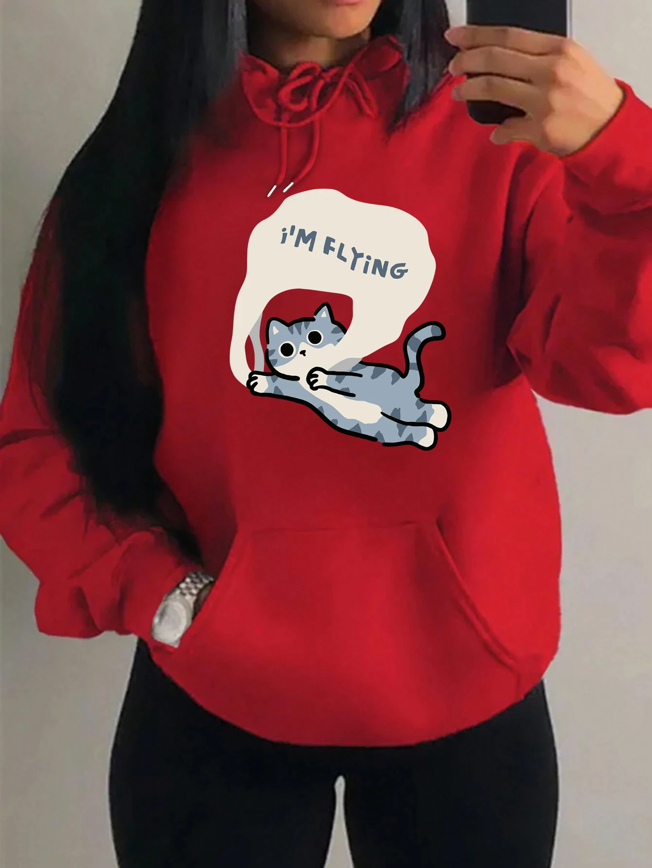 I'M Flying Cartoon Cats Design Women Hoodies Fashion Creativity Hoody Multicolor Clothing Harajuku Casual Women Y2K Streetwear