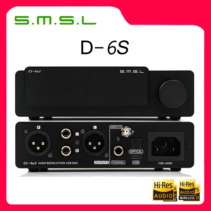 

SMSL D-6S Digital Audio Music Decoder D6S ES9039Q2M Chip MQA DAC Bluetooth 5.1 LDAC Hi-res XMOS XU316 Typec APTX/HD SBC AAC HIFI