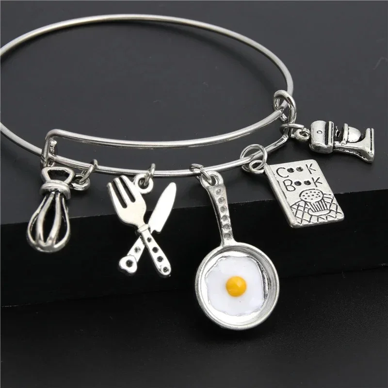 Wholesale 10pcs Kitchenware Cutlery Charm Bracelet Pot Recipe Spoon Bangle For Men Women Adjustable Alex Style Bracelets