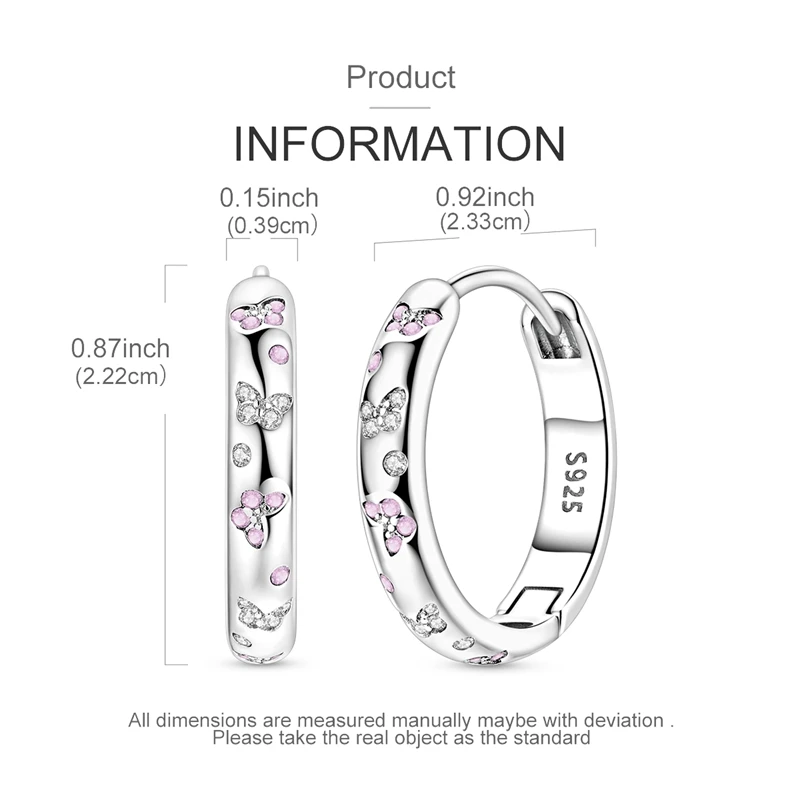 Ohrringe aus 925er-Sterlingsilber für Damen, rosa Zirkonium, Schmetterlings-Creolen-Ohrring für Jahrestag, Hochzeit, Schmuck, Geschenke – Detail 3