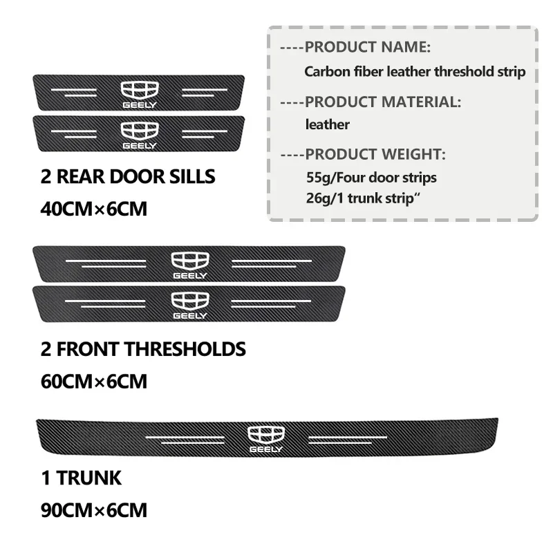 4/5Pcs Car Accessories Carbon Fiber Door Sill Stickers Anti Scratch For Geely Coolray Monjaro Tugella Atlas Pro