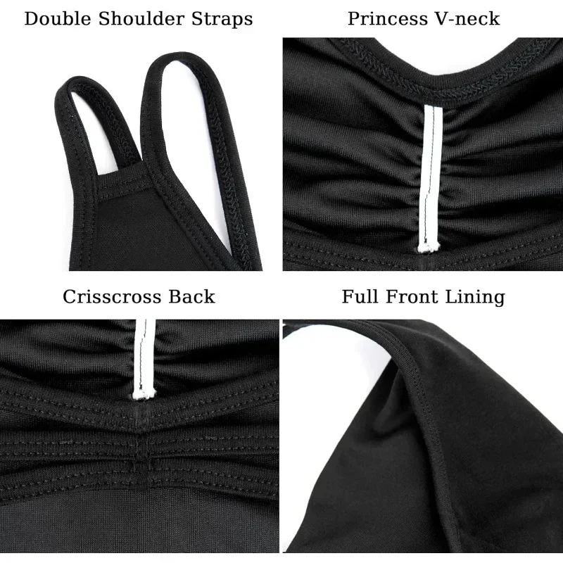 Girl's Ballet Camisole Leotard Toddler V-Neck Crisscross Back Dance Leotard with Full Front Lining for dance performance