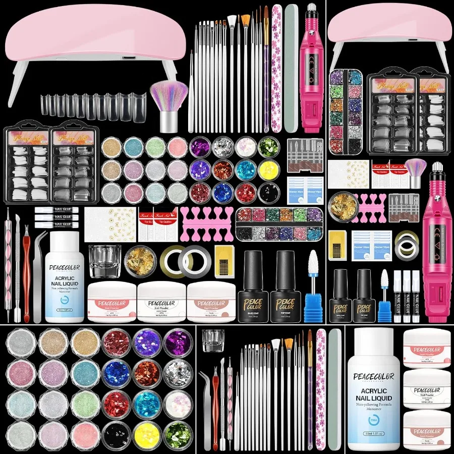 

Acrylic Nail Kit with Everything for Beginner with Drill and U V Light 3Pcs Acrylic Powder 24Pcs Glitter Powder Profional Nail
