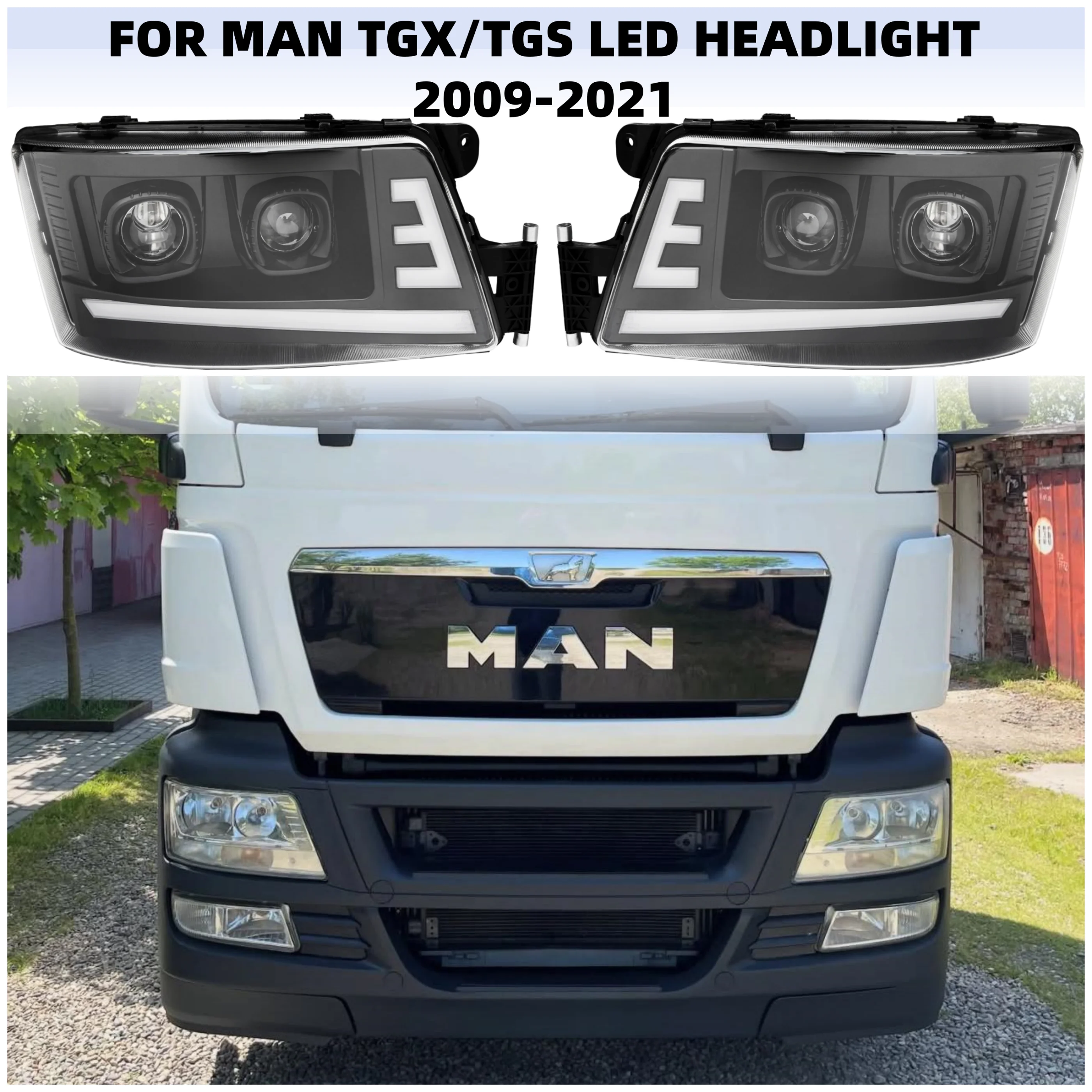 1pcs 24V The Latest version Projector LED Headlight Compatible with MAN TGX TGL TGS EURO Truck With DUAL LENS DRL