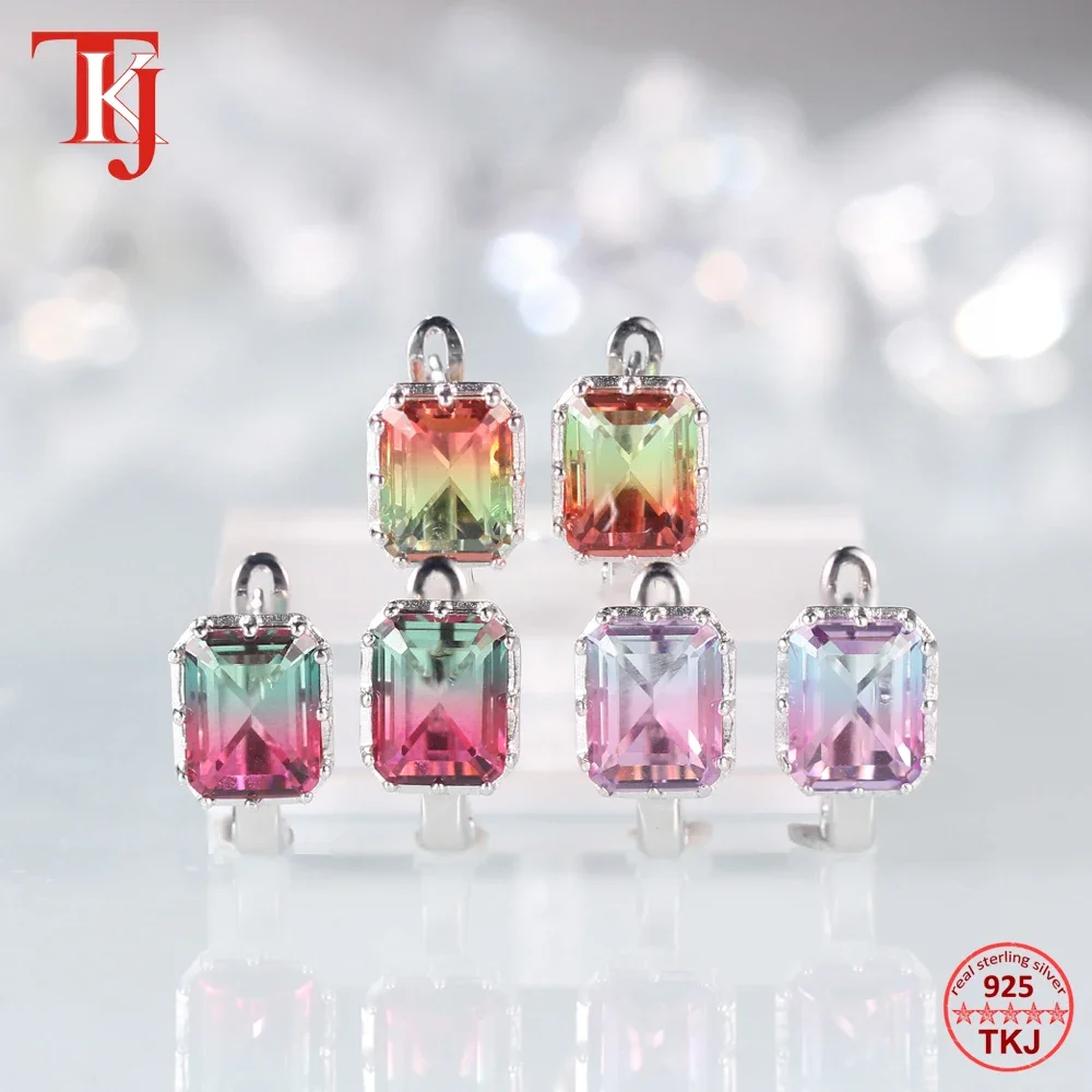 TKJ Multicolored Accessories Tourmaline Stone Earrings Vintage Fashion 925 Sterling Silver Earring For Women