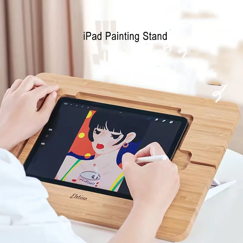 Multi-Angle Foldable Adjustable Bamboo Drawing iPad Holder Stand For iPad 11inch 12.9inch