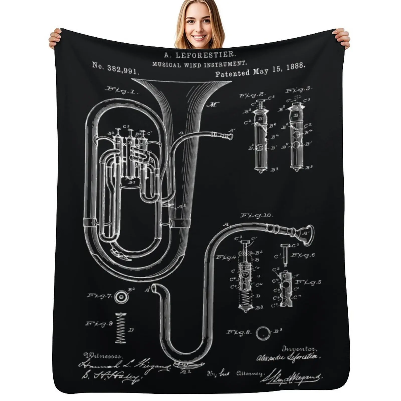 Tuba Blueprint Throw Blanket Blankets For Baby Hair Blankets Sofas Of Decoration Thins Summer Furry Blankets