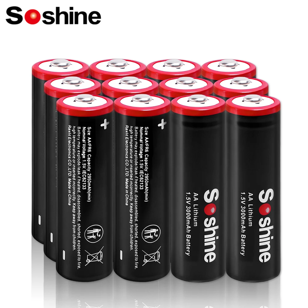 Soshine 1.5V AA Lithium Battery High Capacity 3000mAh Non-Rechargeable Battery for Smart Doorlock Microphone Camera Mouse Toys