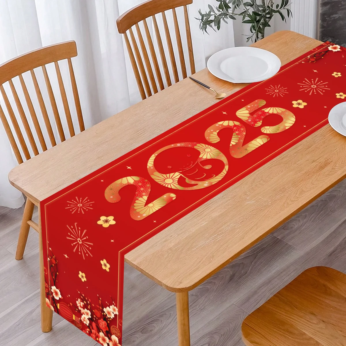 Chinese New Year Table Flags Navidad Natal Noel Kitchen Dining Table Runner Merry Christmas Decor For Home 2024 New Year 2025