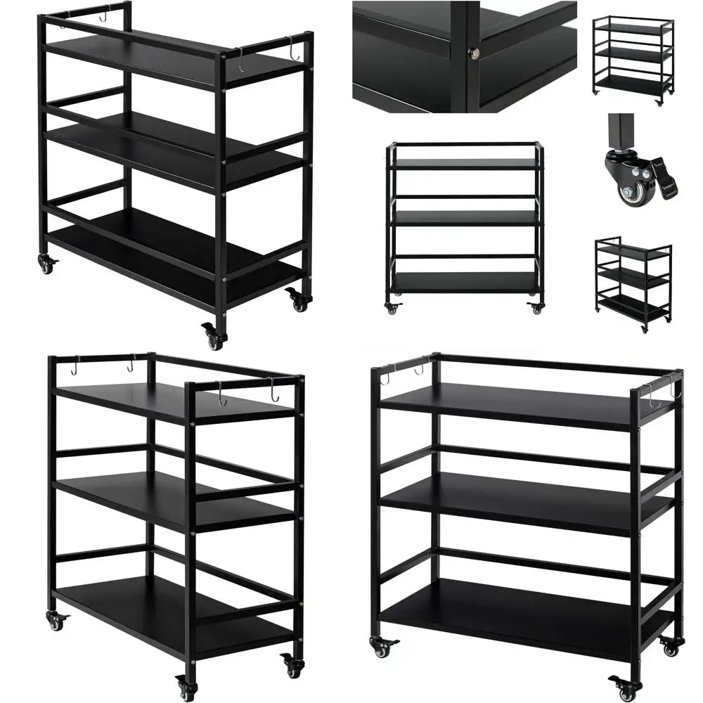 Schwarzes 3-stöckiges stehendes Metallregal für die Aufbewahrung und Organisation in der Garage