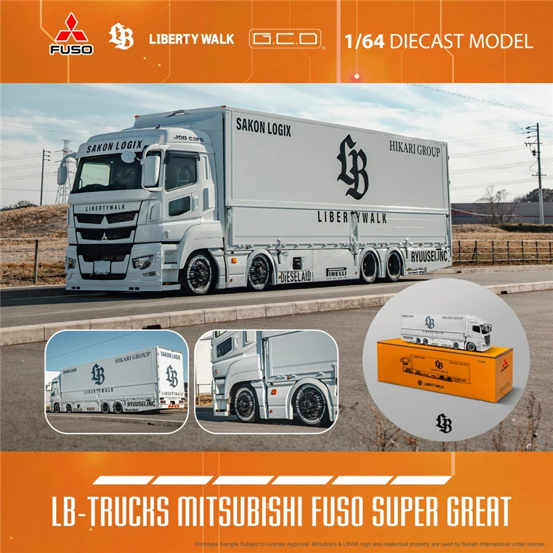 (Pre-Order)  GCD 1:64 LWBK LB-TRUCKS Fuso Super Great Flash 23 White Black LB RHD Diecast Collector\'s Vehicle Model Car