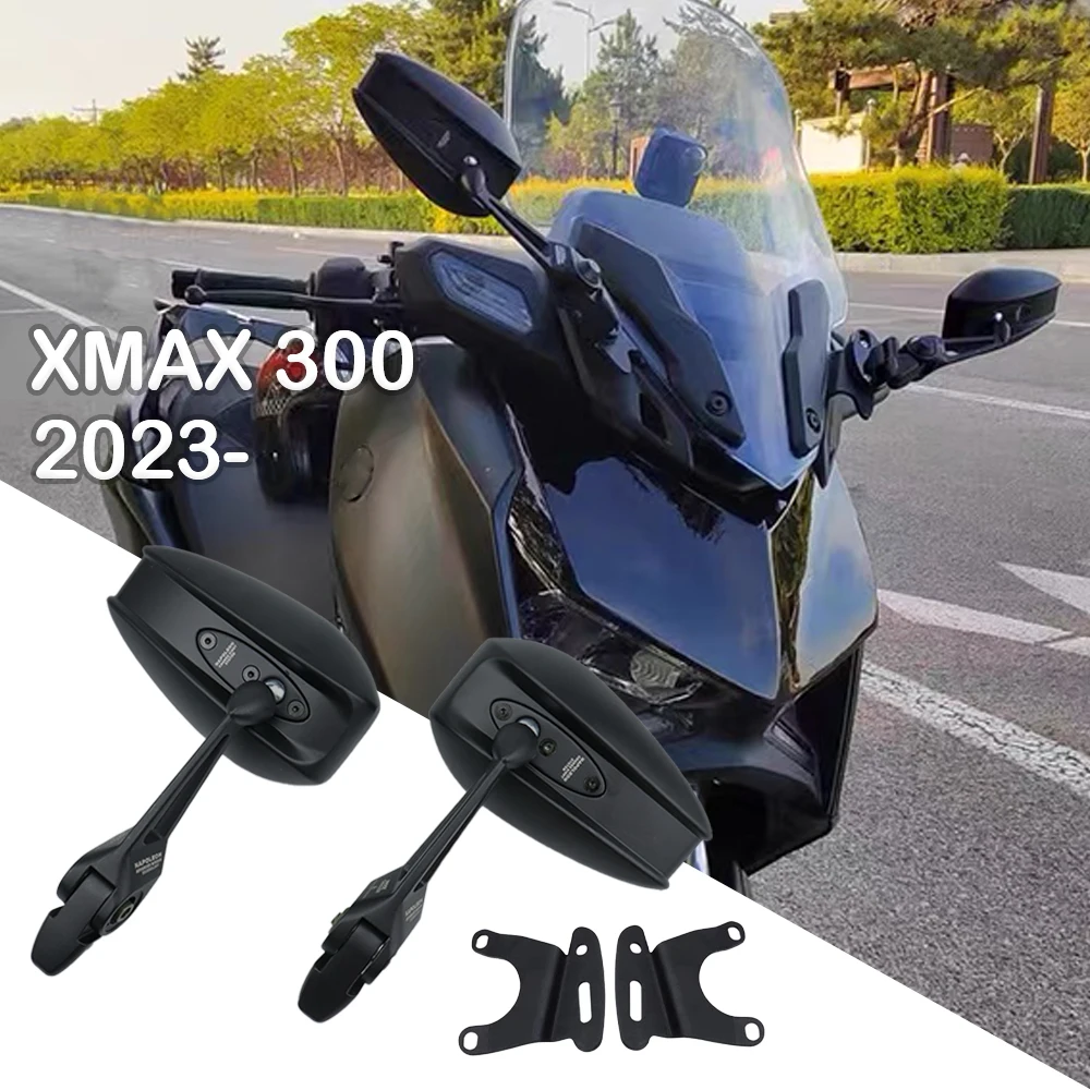 

Черные мотоциклетные боковые зеркала заднего вида для Yamaha XMAX 300 2023, передний кронштейн, держатель заднего вида, кронштейн для зеркал заднего вида, 1 пара