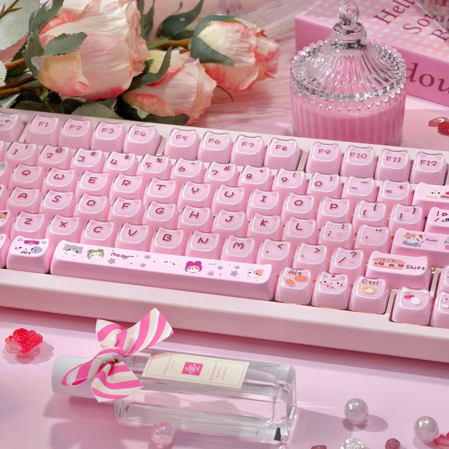 

Клавишные колпачки MAIMOOO Cute Cat Jelly, профиль MAO, PBT+PC, полупрозрачные, розовые/белые, с текстурой кристалла, для механических клавиатур, подарки