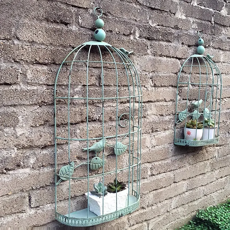 Vintage Industrial Hand-Welded Bird Cage Wall Art, Distressed Metal Bohemian Home Decor