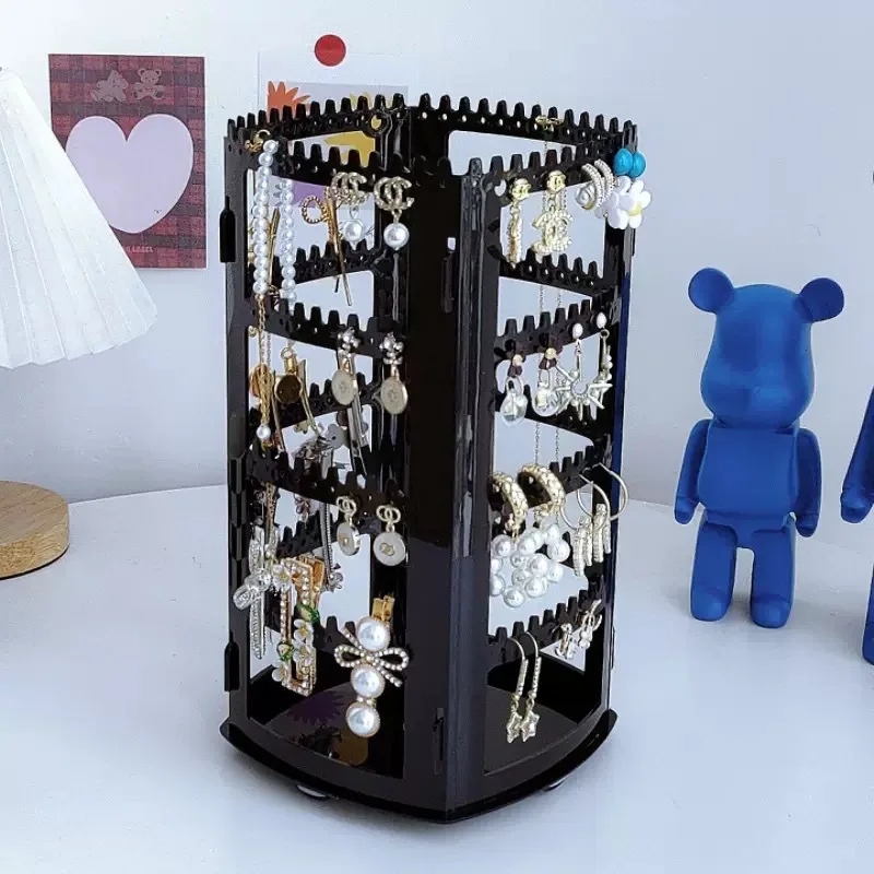Transparent Rotating Jewelry Display Stand Earring Holder Organizer Necklace Storage Rack Acrylic Plastic Home Organization