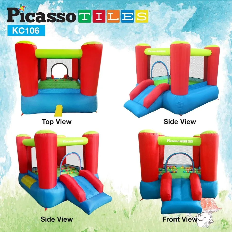 8x7 Foot Junior Inflatable Bouncer, Kid Park, Jumping Bouncing House, Jump Slide Playhouse w/ 50 Pit Balls, 3 Sides Mesh Protec