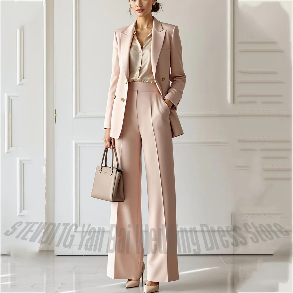 Vintage Double Breasted Women Suit Hot Sale Peaked Lapel Straight Fit Formal Attire Office Lady Modern Luxury Outfit Blazer Set