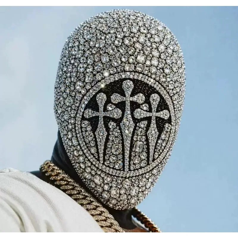 

Handmade Rhinestones Mask Headgear for Dancer Performance Accessory Nightclub DJ Singer Stage Headwear Rave Accessories