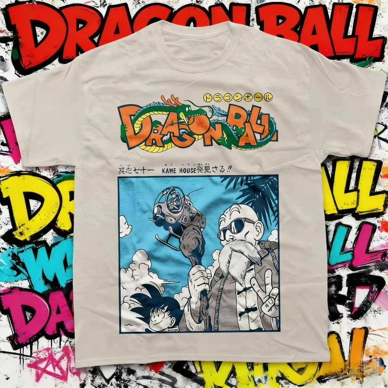 2026 Neuer Heißer Sommer 2026 Dragon Ball Master Roshi Goku Kame House Manga Front Vintage Oversized Unisex T-Shirt für DBZ-Fans