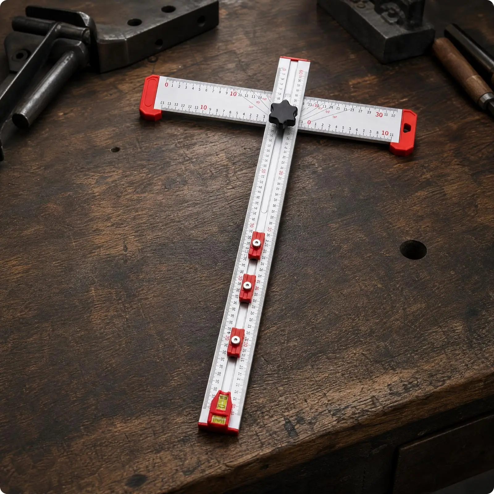 Aluminum Alloy Multifunction T Ruler with Bubble Level for Carpentry Measuring Marking Tool Portable Workshop Layout